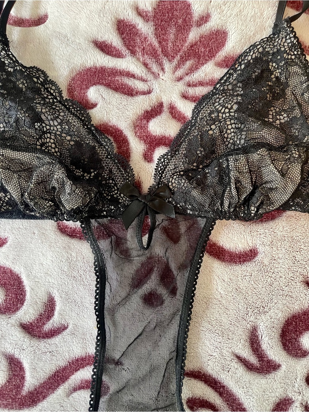 Victoria's Secret Black Nude Sheer Lace Teddy Bodysuit Small - Picture 6 of 13